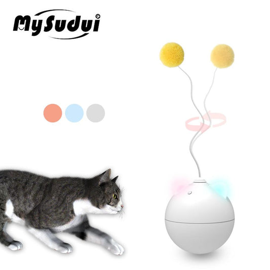 Juguete Automático para Gatos: Pelota Rodante con Luces de Colores y Orejas LED, Juguete Interactivo Eléctrico con Palo para Gatos