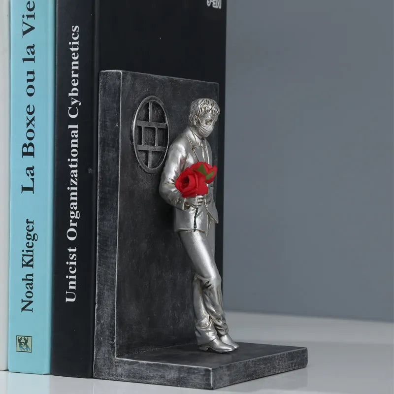 Banksy Figure Sculpture Bookends Decorative Home Decoration Accessories Living Room Book Ends Bookshelf Decor Display Desktop