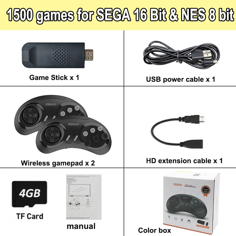 Consola de Videojuegos Retro SF900 HD Game Stick con 1500 Juegos para SNES, Controlador Inalámbrico, Consola de 16 bits para Videojuegos NES.